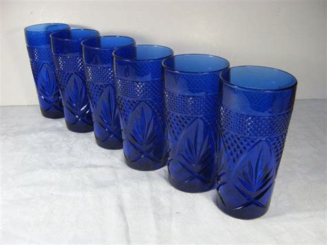 Cobalt Blue Tumblers Glass French Glassware Arcoroc Luminarc Royal Saphire Set 6 Blue Glass