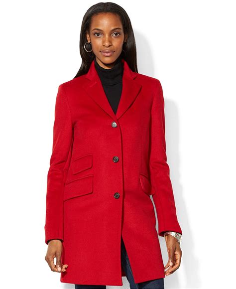 Lauren By Ralph Lauren Single Breasted Wool Blend Walker Coat In Red Lyst