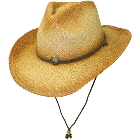 Distressed Classic Straw Cowboy Hat With Chin Cord Straw Cowboy Hat