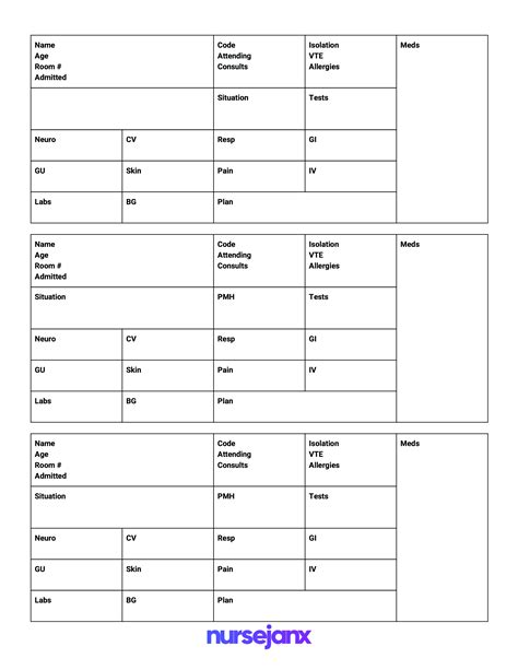 Printable Nursing Brain Sheets Web Nurse Report Sheet Bundle 5 Colors