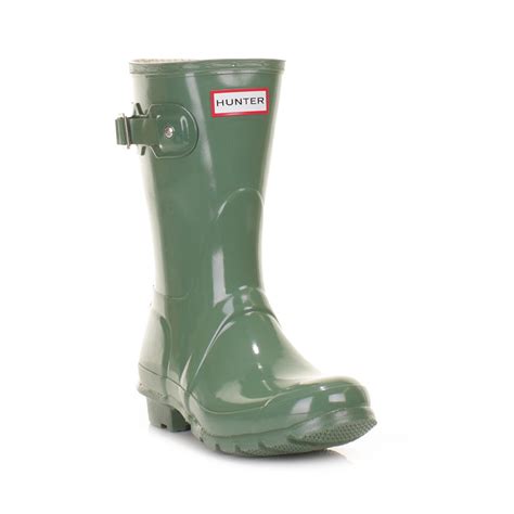 Womens Hunter Short Original Gloss Moss Green Wellies Wellingtons Size 3 8