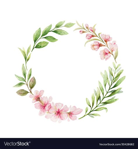 Watercolor Wreath Pink Flowers And Royalty Free Vector Image