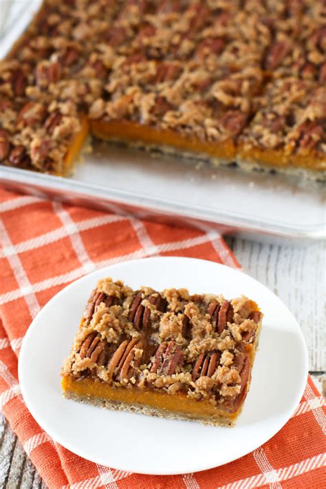 A simple crust made with chex cereal and a perfectly spiced pumpkin filling. gluten free vegan pecan pumpkin pie bars - Sarah Bakes ...