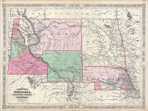 Johnsons 1966 Map Of Nebraska Dakota Idaho And Montana Wyoming