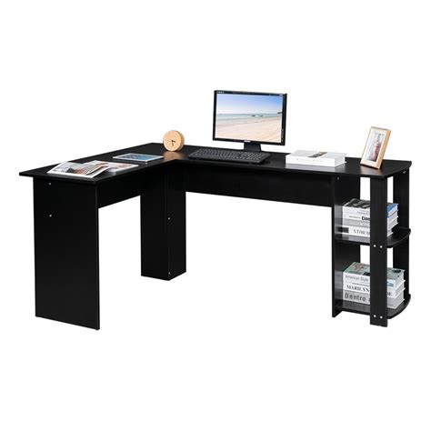 Winado L Shaped Wooden Computer Desk W2 Layer Bookshelves Corner