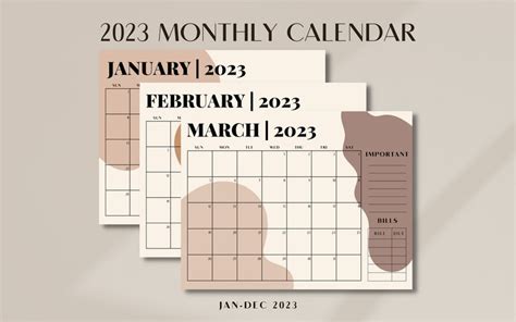 2023 Aesthetic Boho Printable Calendar Monthly Month At A Etsy