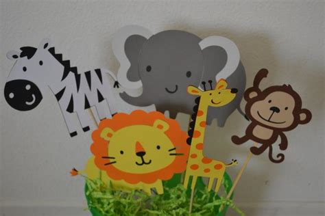 Jungle Safari Themed Centerpieces 5 Piece Lion Monkey Hippo