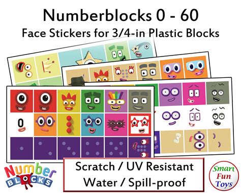 Numberblocks 0 60 Face And Body Stickers Waterproof A60
