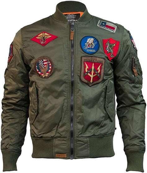 Top Gun Ma 1 Nylon Bomber Jacket With Patches Olive Amazones Moda