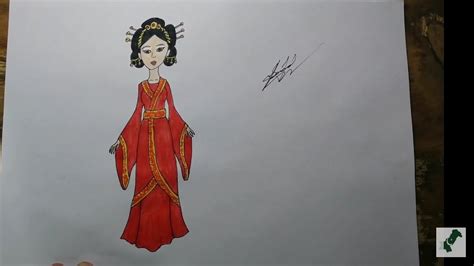 Chinese Girl In Traditional Dress Easy Drawing Saad Youtube