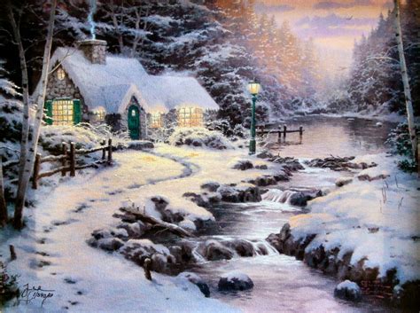 Evening Glow Christmas Cottage X By Thomas Kinkade 12x16 Artist