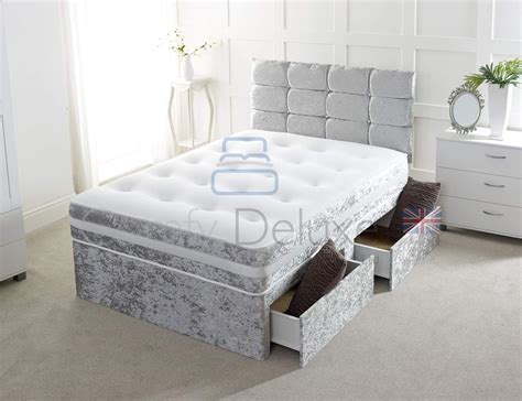 Crushed Velvet 4ft Small Double Divan Bed With Mattress Free Headboard
