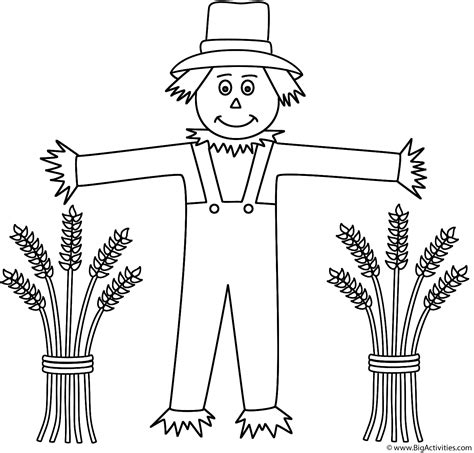 scarecrow  wheat sheaves coloring page autumnfall