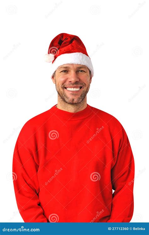 Smiling Christmas Man Wearing A Santa Hat Stock Photo Image 27712360