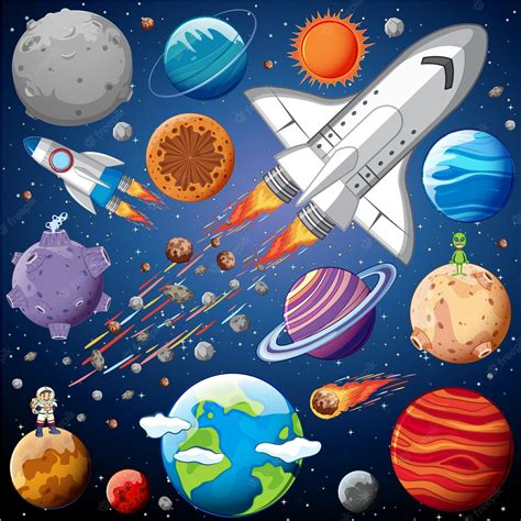 Premium Vector Set Of Space Objects In Space