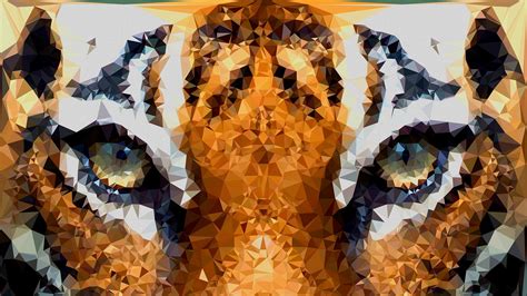 Wallpaper Digital Art Animals Eyes Collage Low Poly Tiger