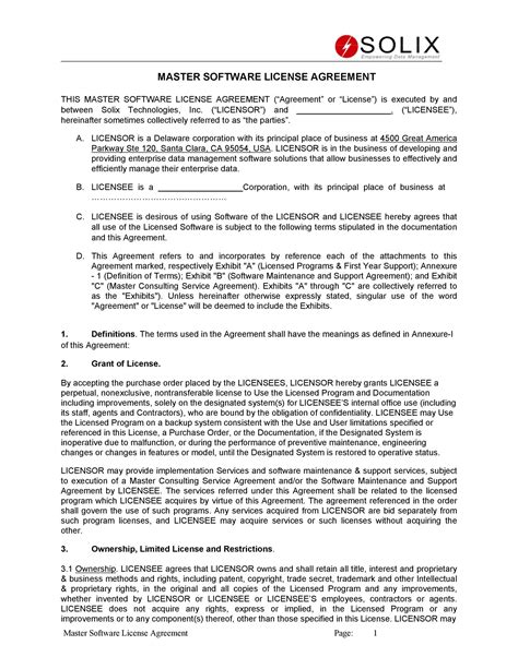 Professional License Agreement Templates Templatelab