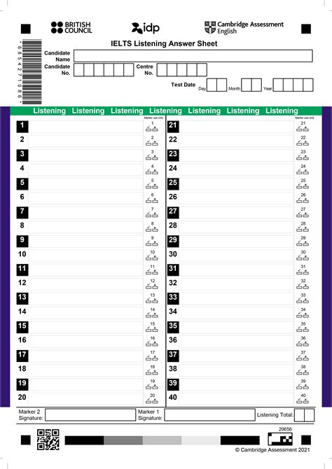 Ielts Reading Answer Sheet