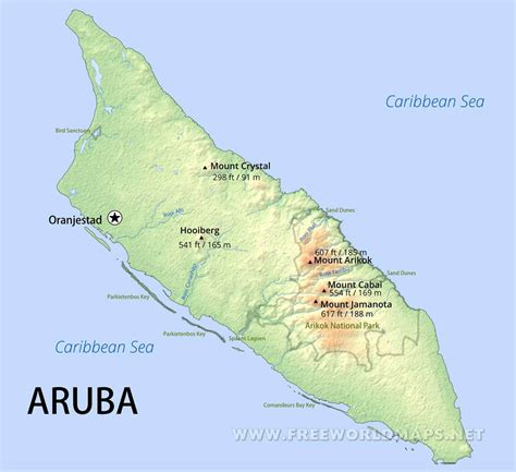 Aruba Map Geographical Features Of Aruba Of The Caribbean 12312 The