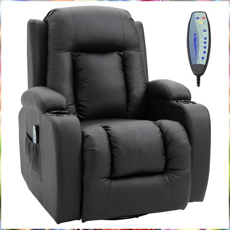homcom luxury faux leather heated vibrating 8 point massage recliner chair with 360 swivel and