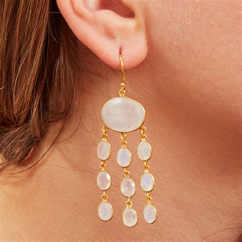 Moonstone Jellyfish Chandelier Drop Earrings By Rochejewels