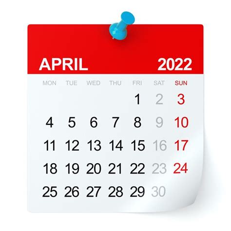 Abril De 2022 Calendario Aislado Sobre Fondo Blanco Ilustración 3d