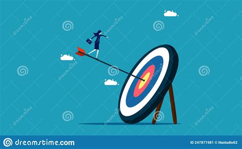 Go To The Goal Business Woman Striving To Achieve Goals Stock Vector