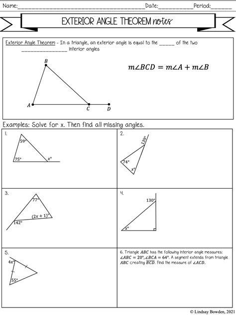 Interior And Exterior Angles Of Triangles Worksheet With Answers Pdf