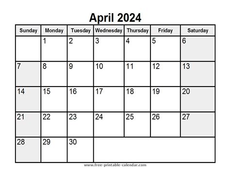 Printable April 2024 Calendar Free Printable