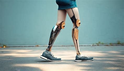 Premium Ai Image Female Legs Prosthesis Close Up Walking Outdoor In