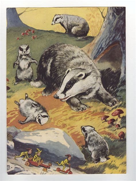 1950s Badger Print Woodland Decor Vintage Illustration