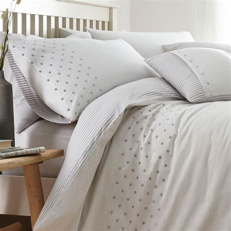 Grey Duvet Covers Polka Dot Stripe Reversible White Quilt Cover Bedding