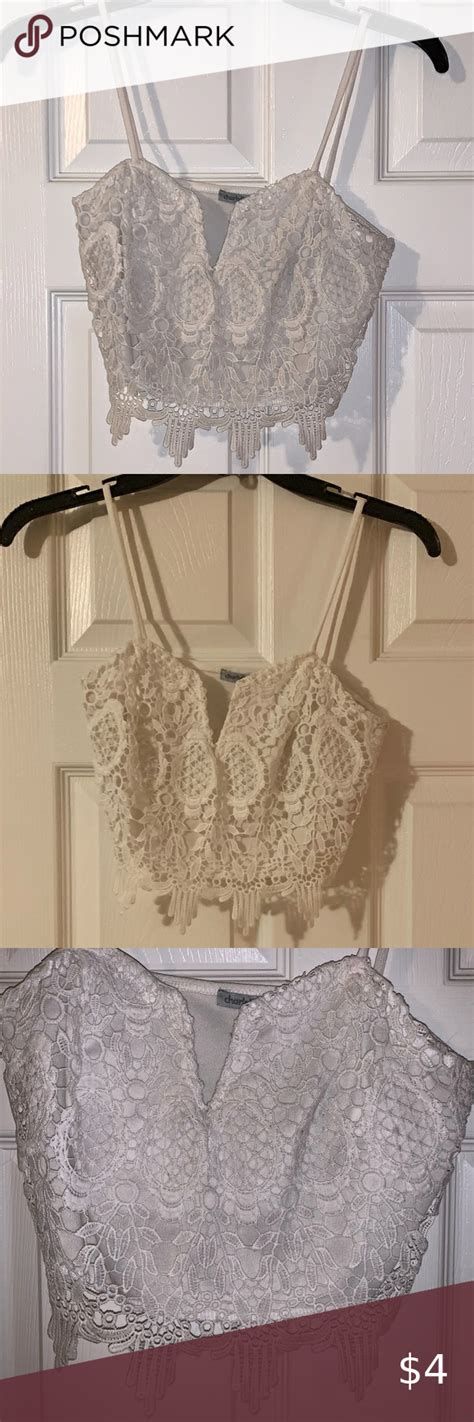 White Lace Spaghetti Strap Crop Top White Lace Spaghetti Strap Crop Top Front Has Lace Design