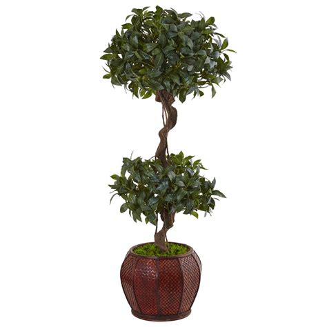 Nearly Natural Indoor Sweet Bay Double Topiary Artificial Tree In Round
