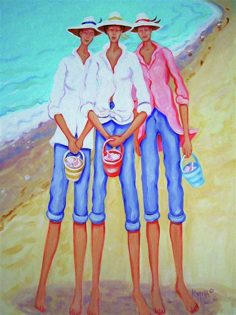 Whimsical Beach Women The Treasure Hunters Painting By Rebecca Korpita