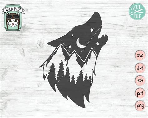 Wolf Svg Wolf Silhouette Svg Wolf Mountain Scene Forest Etsy