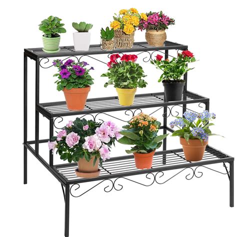 Doeworks 3 Tier Stair Style Metal Plant Stand Garden Shelf For Large