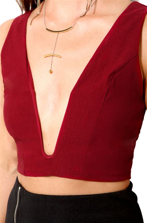 Lyst Akira Plunging Neckline Crop Top In Ruby In Red