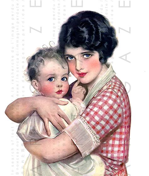 Lovely Mother And Her Baby Vintage Illustration 1920s Art Deco Mother