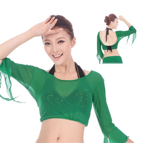 2014 Tops Dance Shirts Belly Shirts Crop Cropped Women Indian Dance Belly Dance Clothes Top Sexy