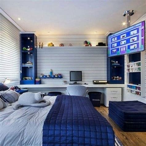 Simple teenage boy's room with solid colors and monogram used as an accent. 20+ Adorable Teenage Boy Room Decor Ideas For You in 2020 ...