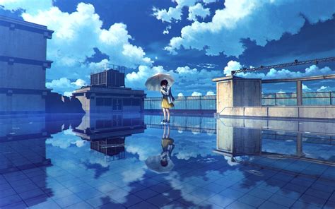 Download Wallpaper 1680x1050 Water Reflections Anime Girl Clouds