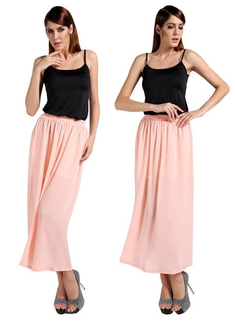 Womens Sexy Solid Color Elastic Waist Chiffon Pleated Maxi Skirt 4 Colors