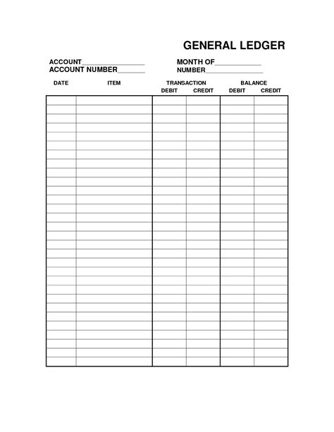 Free Printable Bookkeeping Sheets General Ledger Free Office Form Free Printable Accounting