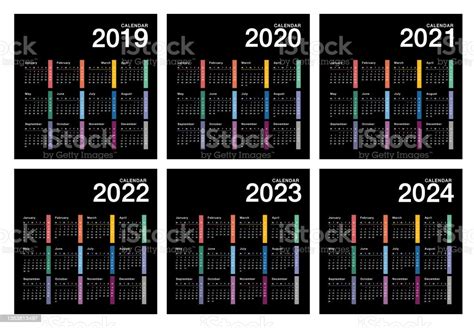 Jahr 2019 2020 2021 Und 2022 Und Jahr 2023 Und Jahr 2024 Kalendervektor