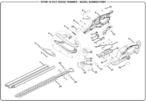 Side push buttons snap into trimmer head. Ryobi P2601 18 Volt Hedge Trimmer Parts and Accessories ...