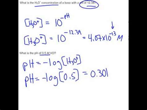 Initial concentrations of components in a mixture are known. Calculating pH and H3O+ Contentration - YouTube