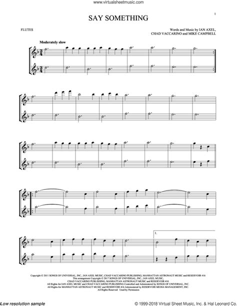 Say Something Sheet Music For Two Flutes Duets Pdf