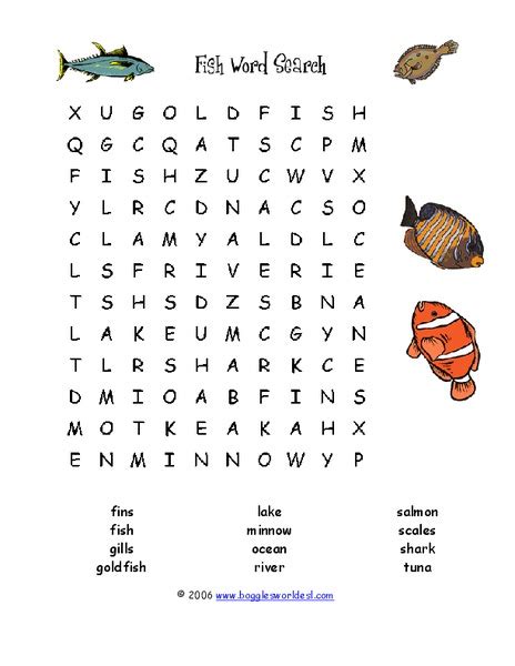 Fish Word Search Worksheet For 2nd 3rd Grade Lesson Planet