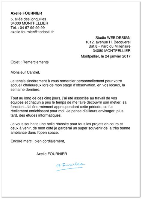 Exemple de lettre de remerciement fin de stage 3ème ...
